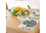 Tovagliette Abakuhaus Hamsa, Tema Naturale - Antica Mano Di Hamsa Con Motivo A Fiori Di Loto Nella Grafica Tribale Delle Palme, Tiscjdeco In Tessuto Resistente Al Lavaggio Per La Sala Da Pranzo E La Cucina, Viola Verde