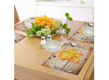 Abakuhaus Tovagliette Rustiche, Rosa Con Petali Di Fiori - Composizione Artistica Romantica E Raffinata - Immagine Con Foglie, Tiscjdeco In Tessuto Resistente Al Lavaggio Per Sala Da Pranzo E Cucina, Giallo Arancio