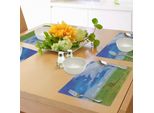 Abakuhaus Tovagliette Rustiche, Strada Sterrata Su Prato Pianeggiante - Panorama Rurale Con Stampa Di Nuvole, Tiscjdeco In Tessuto Resistente Al Lavaggio Per Sala Da Pranzo E Cucina, Blu