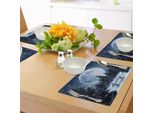 Tovagliette Abakuhaus Winter, Notte Invernale Da Sogno Con Una Grande Luna Piena E Una Panchina Nel Parco Stelle Nella Notte, Tiscjdeco In Tessuto Resistente Al Lavaggio Per La Sala Da Pranzo E La Cucina, Bianco E Blu