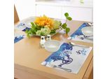 Tovagliette Nautiche Abakuhaus, Vivid Ocean Back Con Effetti Pittorici Con Rosa Dei Venti E Timone Cruise Image, Tiscjdeco In Tessuto Resistente Al Colore Per La Sala Da Pranzo E La Cucina, Bianco E Blu