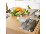 Tovagliette Abakuhaus Natur, Lago Alpino Con Rocce E Sassi Nell'acqua Cristallina Con Immagini Di Nuvole Nebbiose, Tiscjdeco In Tessuto Resistente Al Lavaggio Per La Sala Da Pranzo E La Cucina, Bianco E Grigio