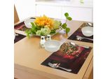Abakuhaus Tovagliette Natalizie, Scene Natalizie Con Albero E Regali Attraverso Il Camino Artful Design Image, Tiscjdeco In Tessuto Resistente Al Lavaggio Per La Sala Da Pranzo E La Cucina, Giallo Rosso