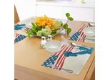 Abakuhaus Tovagliette Con Bandiera Americana, Statua Della Libertà Su Sfondo Con Bandiera Degli Stati Uniti E Linee Sfumate, Simbolo Della Libertà, Tiscjdeco In Tessuto Resistente Al Lavaggio Per Sala Da Pranzo E Cucina, Multicolore