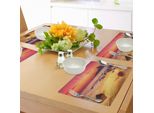 Tovagliette Abakuhaus Ocean, Foto Digitale Dell'alba Mistica Sul Mare Con Rocce E Scogliere Luogo Idilliaco, Tessuto Lavabile E Resistente Allo Scolorimento Per Sala Da Pranzo E Cucina, Arancione Giallo