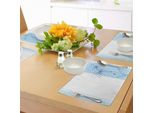 Abakuhaus Tovagliette A Righe, Linee Verticali Chiare Con Una Semplice Illustrazione Floreale Stilizzata, Decorazioni Da Tavola In Tessuto Resistente Al Lavaggio Per La Sala Da Pranzo E La Cucina, Azzurro