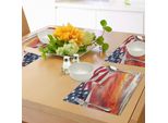 Abakuhaus Tovagliette Con Bandiera Americana, Skyline Spettacolare Su Nuvole E Bandiera, Stampa Commemorativa Della Libertà E Dell'indipendenza, Tessuto Lavabile E Resistente Al Lavaggio Per Sala Da Pranzo E Cucina, Multicolore