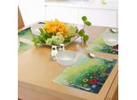 Tovagliette Abakuhaus Con Motivi Floreali, Forma Astratta Retrò, Fiori Di Stagione, Petali, Stampa Botanica Con Cielo Nuvoloso, Tiscjdeco In Tessuto Resistente Al Lavaggio Per Sala Da Pranzo E Cucina, Verde