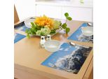 Tovagliette Abakuhaus Berg, Paesaggio Montuoso Innevato Sotto Un Cielo Estivo Nuvoloso - Motivo Naturale, Decorazione Da Tavola In Tessuto Resistente Al Lavaggio Per La Sala Da Pranzo E La Cucina, Bianco Marrone Blu
