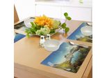 Abakuhaus Tovagliette Europee, Reine Creek In Norvegia In Una Soleggiata Giornata Autunnale - Tranquilla Immagine Di Vacanza Stampata, Tiscjdeco In Tessuto Resistente Al Lavaggio Per La Sala Da Pranzo E La Cucina, Verde Blu