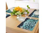 Tovagliette Abakuhaus Con Motivi Marini, Onde Vorticose Decorate In Modo Surreale E Gruppi Di Pesci Con Tema Nautico, Tiscjdeco In Tessuto Resistente Al Lavaggio Per La Sala Da Pranzo E La Cucina, Blu Turchese.