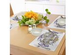 Abakuhaus Tovagliette Con Teschi, Pesci Con Fiori Di Loto Simbolismo Tradizionale Orientale Religioso, Tiscjdeco In Tessuto Resistente Al Lavaggio Per La Sala Da Pranzo E La Cucina, Viola Giallo