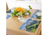 Abakuhaus Tovagliette Rustiche, Primavera Nella Campagna Rurale Con Villaggio Immagine Di Vita Tranquilla E Serena, Tiscjdeco In Tessuto Resistente Al Colore Per La Sala Da Pranzo E La Cucina, Verde Blu