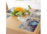 Abakuhaus Tovagliette Artistiche Moderne, Avatar Femminile Funk Art Con Gatto Sulla Testa Graffiti - Arte Divertente E Insolita, Stampa Digitale Su Tessuto Lavabile Decorazione Da Tavola Cucina, Multicolore