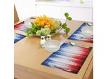 Abakuhaus Tovagliette Con Bandiera Americana, Sfondo Astratto Con Stelle In Colori Neon Digitali, Grafica, Tiscjdeco In Tessuto Resistente Ai Colori Per La Sala Da Pranzo E La Cucina, Blu Rosso