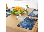 Abakuhaus Tovagliette Frattali, Curve Caotiche Stile Fantascientifico Spazio Vento Sintesi Opera D'arte Digitale, Tiscjdeco In Tessuto Resistente Al Colore Per La Sala Da Pranzo E La Cucina, Arancione Blu