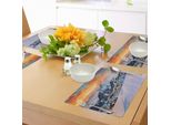 Tovagliette Invernali Abakuhaus, Maestoso Paesaggio Invernale Sulle Cime Delle Montagne Con Cielo Color Tramonto, Decorazioni Da Tavola In Tessuto Resistente Al Lavaggio Per La Sala Da Pranzo E La Cucina, Arancione E Bianco.