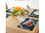 Tovagliette Abakuhaus Wal, Balena Gigante Sotto Il Mare E Pescatore Nell'oceano, Stampa Con Immagine, Decorazione Da Tavola In Tessuto Resistente Al Lavaggio Per Sala Da Pranzo E Cucina, Blu Scuro, Bianco E Blu