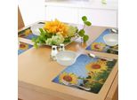 Tovagliette Abakuhaus Con Motivo Di Mattoni, Girasole, Che Raffigura L'habitat Tranquillo Di Meadow Valley In Un Villaggio Rurale, Tiscjdeco In Tessuto Resistente Al Lavaggio Per La Sala Da Pranzo E La Cucina, Giallo Verde