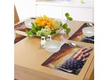 Abakuhaus Tovagliette Con Bandiera Americana, Bandiera Davanti Al Tramonto Con Orizzonte - America Union Idyllic Photography, Tiscjdeco In Tessuto Resistente Al Lavaggio Per Sala Da Pranzo E Cucina, Multicolore