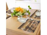 Tovagliette Abakuhaus Berg, Foto Surreale E Saturata Delle Doppie Cime Montuose Italiane Con Cielo Nuvoloso E Tranquillo, Tiscjdeco In Tessuto Resistente Al Colore Per La Sala Da Pranzo E La Cucina, Seppia