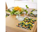 Abakuhaus Tovagliette Moderne, Design Geometrico Tridimensionale E Triangolare Astratto Futuristico, Tiscjdeco In Tessuto Resistente Al Lavaggio Per La Sala Da Pranzo E La Cucina, Verde Scuro Giallo