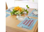 Abakuhaus Tovagliette Vintage, Frase Motivazionale Ispiratrice, Citazione Positiva Immagine "Tutta La Vita Pensa"", Decorazione Da Tavola In Tessuto Resistente Ai Colori Per La Sala Da Pranzo E La Cucina, Turchese Marrone"