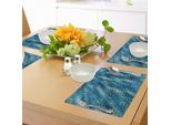 Tovagliette Frattali Abakuhaus, Stile Mosaico Vintage - Piccoli Cerchi Geometrici Su Sfondo Piatto Con Grafica, Tiscjdeco In Tessuto Resistente Al Lavaggio Per La Sala Da Pranzo E La Cucina, Blu Petrolio