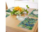 Tovagliette Abakuhaus Con Motivi Floreali, Vivaci Gruppi Di Fiori Colorati Sotto Il Ramo, Immagine Primaverile, Stagione Della Nascita, Stampa Digitale Su Tessuto Lavabile, Decorazione Da Tavola, Cucina, Verde Blu