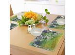 Tovagliette Abakuhaus Con Motivi Floreali, Tradizionale Motivo Giapponese Multicolore Con Fiori Di Ciliegio, Foglie Di Ciliegio, Fiori, Erba E Colori Della Campagna, Tovagliette Decorative In Tessuto Resistente Al Lavaggio Per La Sala Da Pranzo E La Cucina, Verde Rosa