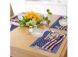Abakuhaus Tovagliette Con Bandiera Americana, Benedici L'america Con La Bandiera Al Vento Con Immagine Doppia Dell'aquila, Tiscjdeco In Tessuto Resistente Al Colore Per La Sala Da Pranzo E La Cucina, Multicolore
