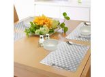 Abakuhaus Tovagliette Geometriche Circolari, Cerchio Sinuoso Che Si Trasforma In Piastrelle A Griglia Concentriche A Pois, Tessuto Lavabile E Resistente Allo Scolorimento Per Sala Da Pranzo E Cucina, Bianco Grigio