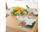 Tovagliette Abakuhaus Spa, Bella Orchidea Rosa Con Bambù E Immagine Di Massaggio Con Pietre Calde Nere, Decorazione Da Tavola In Tessuto Resistente Al Lavaggio Per Sala Da Pranzo E Cucina, Nero, Verde E Rosa