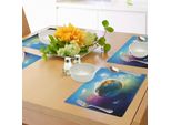Abakuhaus Tovagliette, Scena Terra-Spazio In Colori Vivaci - Incantevole Immagine Cosmica - Stampa Atmosferica, Tiscjdeco In Tessuto Resistente Ai Colori Per La Sala Da Pranzo E La Cucina, Blu Viola