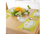 Tovagliette Abakuhaus Gialle, Rise Wake Uo Messaggio Di Vita Positivo E Ottimista Big Smiley Happy Face Artwork, Tiscjdeco In Tessuto Resistente Al Lavaggio Per La Sala Da Pranzo E La Cucina, Giallo E Bianco
