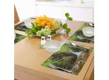 Tovagliette Abakuhaus Cascata, Cascata In Primavera, Stagione Invernale In Bulgaria Con Alberi E Cespugli, Tiscjdeco In Tessuto Resistente Al Colore Per La Sala Da Pranzo E La Cucina, Bianco E Verde