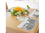 Tovagliette Abakuhaus Con Motivo A Vapore, Disegno Di Un Vecchio Camion Dei Pompieri, Immagine Di Un Mezzo Di Trasporto Antico Britannico, Tiscjdeco In Tessuto Resistente Al Lavaggio Per La Sala Da Pranzo E La Cucina, Grigio Antracite Bianco