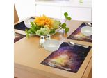 Tovagliette Abakuhaus Galaxis, Immagine Nebula Gas Cloud Vivid Starfield Cloud Spazio Stellato Stampa, Tiscjdeco In Tessuto Resistente Al Colore Per La Sala Da Pranzo E La Cucina, Viola Giallo Nero