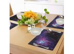 Tovagliette Abakuhaus Galaxis, Stampa Con Tema Celeste, Stelle, Nebulosa, Nuvole, Spazio, Elemento Artistico, Tessuto Resistente Al Lavaggio Per Sala Da Pranzo E Cucina, Viola, Nero, Blu