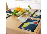 Abakuhaus Tovagliette Sottovaso Gialle, Illustrazione Di Un Sottomarino Subacqueo Che Trova Un Cuore Immagine Romantica, Tiscjdeco In Tessuto Resistente Al Colore Per La Sala Da Pranzo E La Cucina, Blu Scuro Giallo