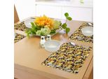 Abakuhaus Tovagliette Astratte, Cubi E Blocchi Forma Stile Astratto Motivo Geometrico Grafico Digitale, Tiscjdeco In Tessuto Resistente Al Lavaggio Per La Sala Da Pranzo E La Cucina, Giallo Nero Marrone