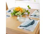 Tovagliette Abakuhaus Wal, Grande Balena Felice Con Onde Decorative A Strisce E Stampa Artistica Con Motto, Decorazione Da Tavola In Tessuto Resistente Al Lavaggio Per La Sala Da Pranzo E La Cucina, Blu Scuro, Bianco E Blu