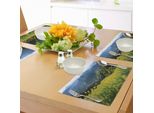 Tovagliette Abakuhaus Natur, Prato Fiorito Sopra Il Villaggio, Montagne In Fila, Erba Fresca, Stampa Fotografica, Tiscjdeco In Tessuto Resistente Al Lavaggio Per La Sala Da Pranzo E La Cucina, Giallo Verde