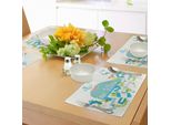 Tovagliette Abakuhaus Wal, Illustrazione Di Balena Con Sorriso Geometrico E Simpatico Cartone Animato, Tiscjdeco In Tessuto Resistente Al Colore Per La Sala Da Pranzo E La Cucina, Giallo, Verde E Blu