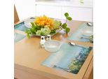 Tovagliette Abakuhaus Con Motivi Floreali, Descrizione Aqua Impressionist. Un Motivo Floreale Dai Colori Vivaci Con Stampa Tranquilla, Tovaglietta Decorativa In Tessuto Resistente Ai Colori Per La Sala Da Pranzo E La Cucina, Azzurro.