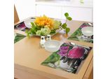 Tovagliette Abakuhaus Spa, Zen Stone Triplets Nere Con Orchidee Asiatiche Efucsia, Sottobicchieri In Tessuto Lavabile Decorazioni Per La Tavola Con Stampa, Colori Fucsia, Nero E Verde