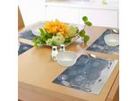 Tovagliette Natalizie Abakuhaus, Renna Nel Cielo Innevato Con Figura Di Luna Crescente Nell'illustrazione Della Città, Tiscjdeco In Tessuto Resistente Al Colore Per La Sala Da Pranzo E La Cucina, Bianco E Blu