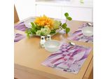 Abakuhaus Tovagliette Frattali, Fiori Digitali Nelle Linee Parallele Vorticose In Illustrazione Artistica Dai Toni Colorati, Sottobicchieri In Tessuto Lavabile Decorazione Da Tavola Con Stampa, Viola Rosa