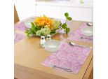 Tovagliette Abakuhaus Paisley, Modelli Asiatici Ispirati Al Design Con Fiori E Foglie Circondati Da Forme Stampate, Tiscjdeco In Tessuto Resistente Al Lavaggio Per La Sala Da Pranzo E La Cucina, Bianco E Rosa