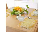 Abakuhaus Tovagliette Gialle, Motivo Artistico A Fiori Con Grafica Ispirata Alle Tribù, Tiscjdeco In Tessuto Resistente Al Lavaggio Per La Sala Da Pranzo E La Cucina, Giallo E Bianco